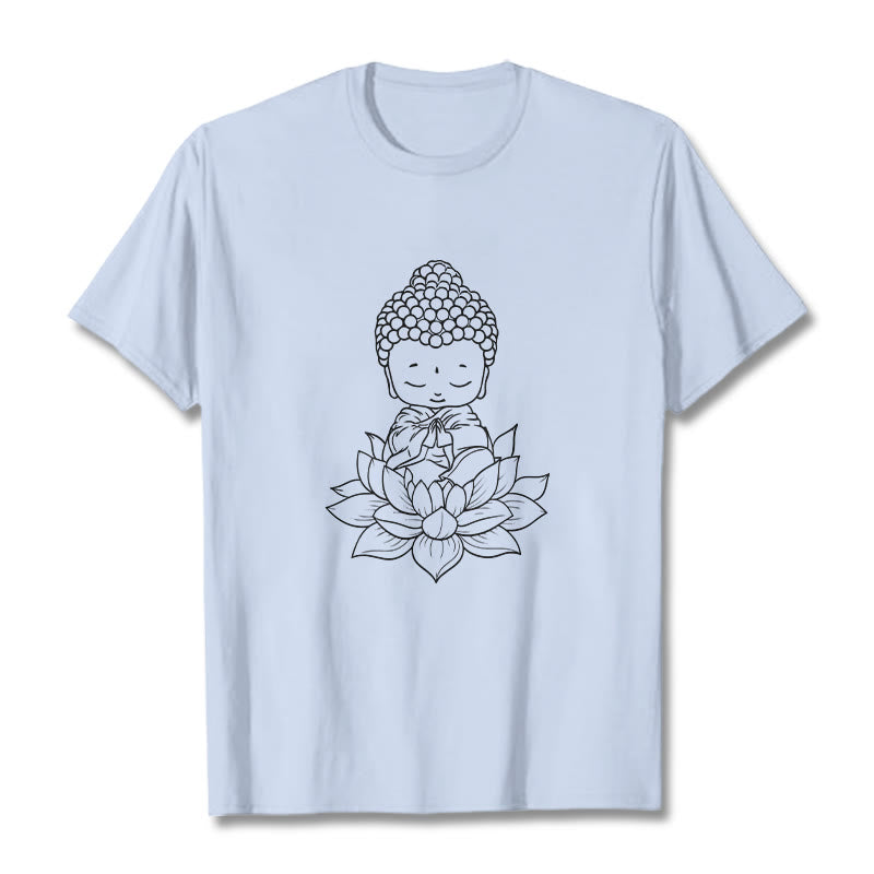 Koszulka z nadrukiem Buddha Stones Spokojny Budda Kwiat Lotosu - Jasnoniebieski - 2XL - image 18
