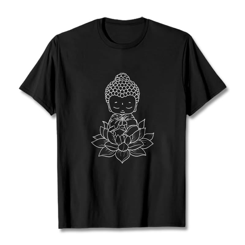 Koszulka z nadrukiem Buddha Stones Spokojny Budda Kwiat Lotosu - Czarny - 2XL - image 4