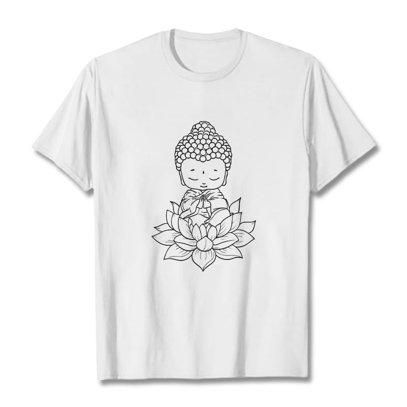 Koszulka z nadrukiem Buddha Stones Spokojny Budda Kwiat Lotosu - Biały - 2XL - image 0
