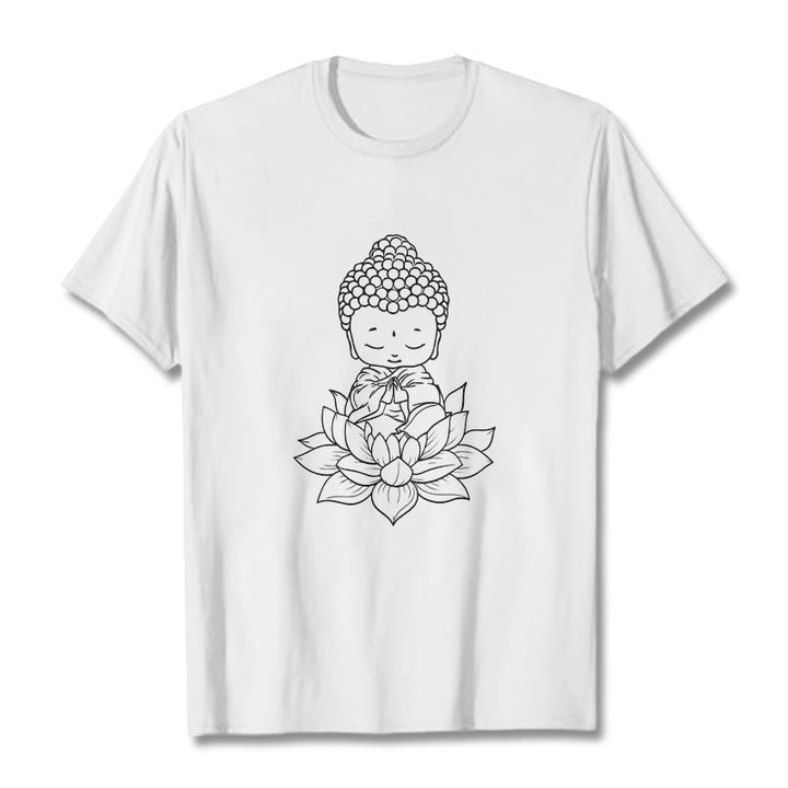 Koszulka z nadrukiem Buddha Stones Spokojny Budda Kwiat Lotosu - Biały - 2XL - image 0