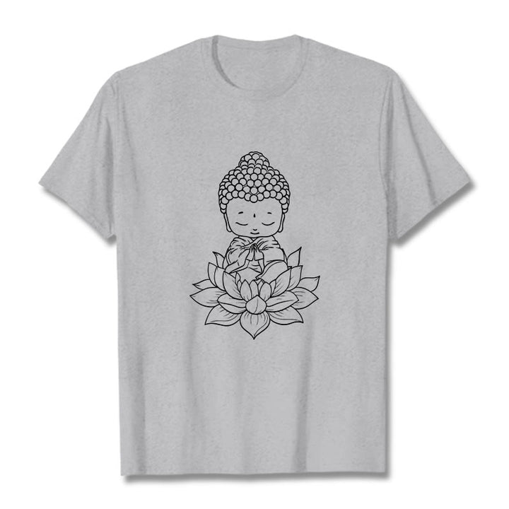 Koszulka z nadrukiem Buddha Stones Spokojny Budda Kwiat Lotosu - Jasnoszary - 2XL - image 19