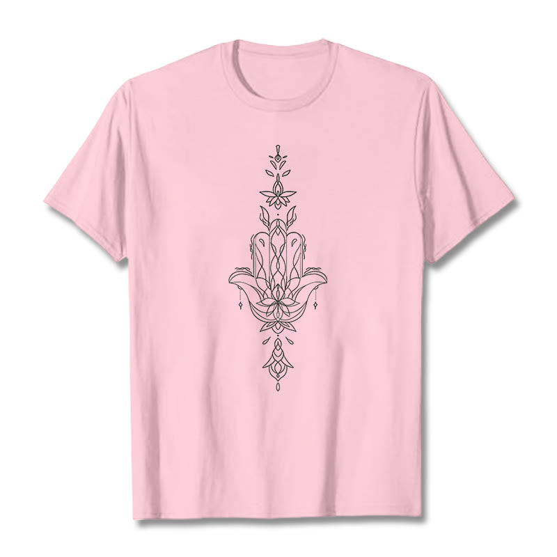 Koszulka z nadrukiem Buddha Stones Hamsa Ręka Kwiat Lotosu - Jasnoróżowy - 2XL - image 13