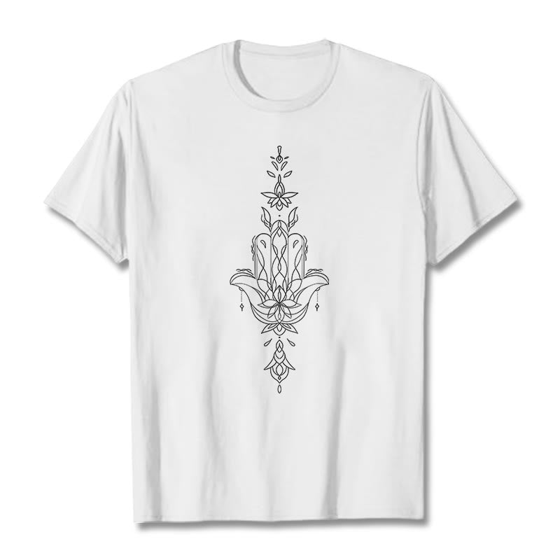 Koszulka z nadrukiem Buddha Stones Hamsa Ręka Kwiat Lotosu - Biały - 2XL - image 6
