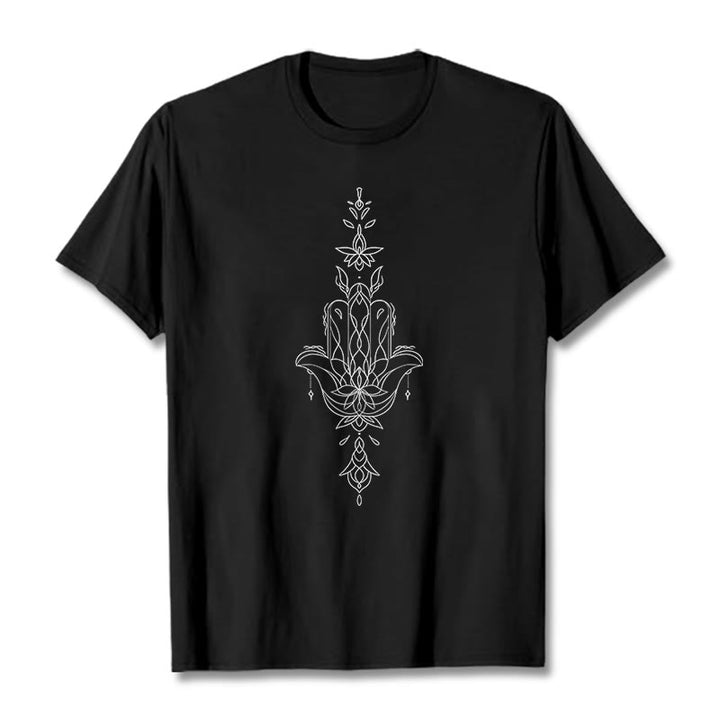 Koszulka z nadrukiem Buddha Stones Hamsa Ręka Kwiat Lotosu - Czarny - 2XL - image 2