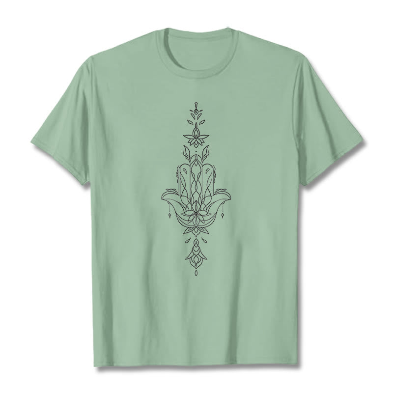 Koszulka z nadrukiem Buddha Stones Hamsa Ręka Kwiat Lotosu - PaleGreen - 2XL - image 15