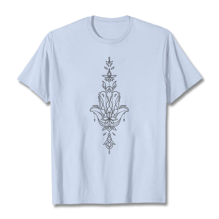 Koszulka z nadrukiem Buddha Stones Hamsa Ręka Kwiat Lotosu - Jasnoniebieski - 2XL - image 0