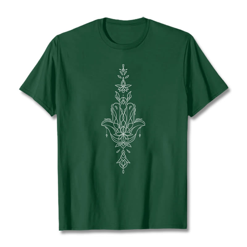 Koszulka z nadrukiem Buddha Stones Hamsa Ręka Kwiat Lotosu - ForestGreen - 2XL - image 11
