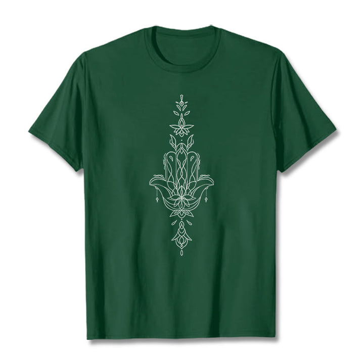 Koszulka z nadrukiem Buddha Stones Hamsa Ręka Kwiat Lotosu - ForestGreen - 2XL - image 11