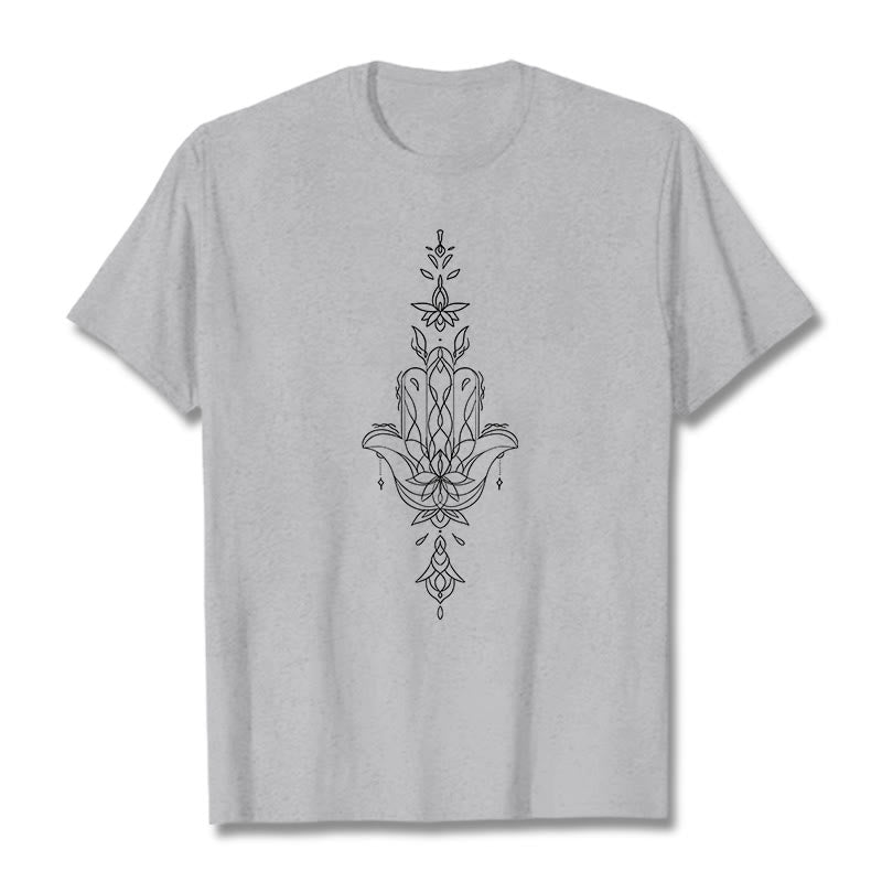 Koszulka z nadrukiem Buddha Stones Hamsa Ręka Kwiat Lotosu - Jasnoszary - 2XL - image 19