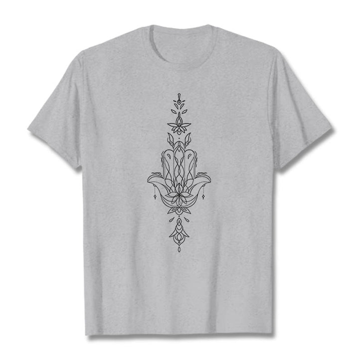 Koszulka z nadrukiem Buddha Stones Hamsa Ręka Kwiat Lotosu - Jasnoszary - 2XL - image 19