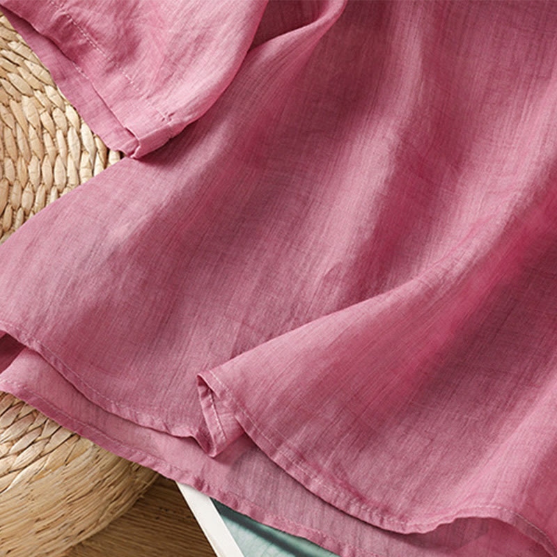 Buddha Stones Koszula damska z krótkim rękawem i okrągłym dekoltem, haftowana w kwiaty, bawełniana, poliestrowa - image 13