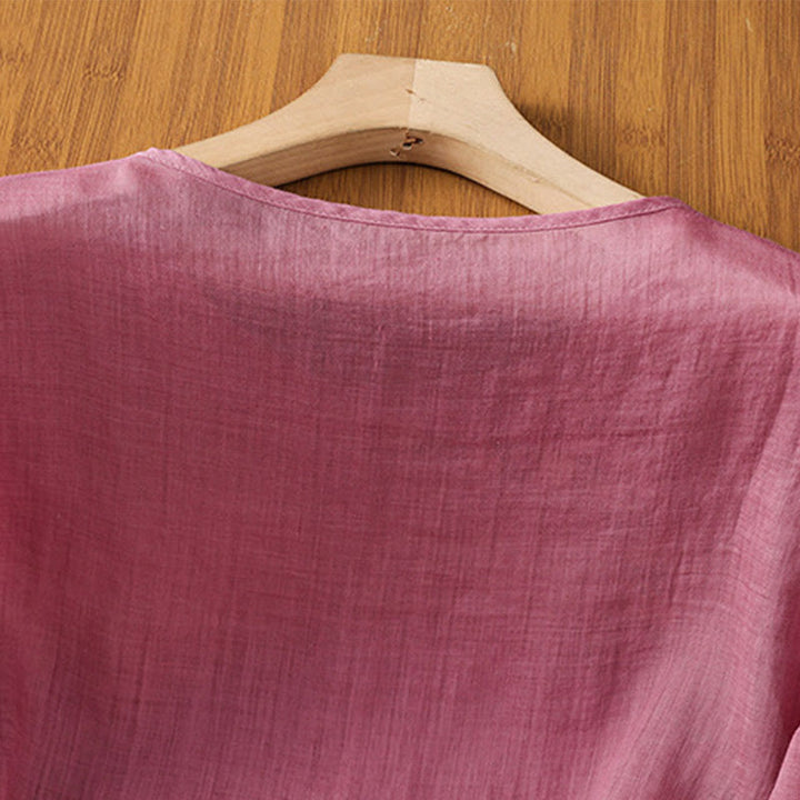 Buddha Stones Koszula damska z krótkim rękawem i okrągłym dekoltem, haftowana w kwiaty, bawełniana, poliestrowa - image 15