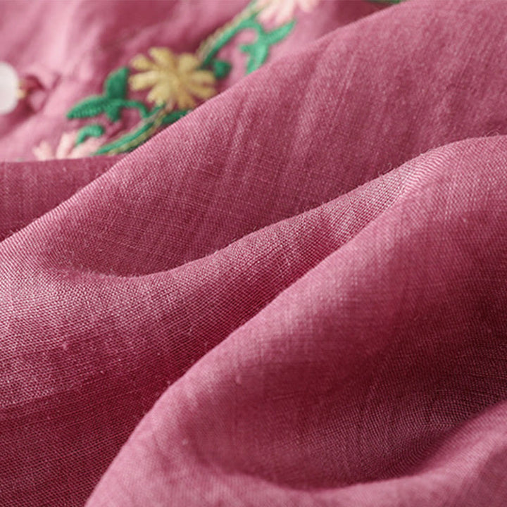 Buddha Stones Koszula damska z krótkim rękawem i okrągłym dekoltem, haftowana w kwiaty, bawełniana, poliestrowa - image 9