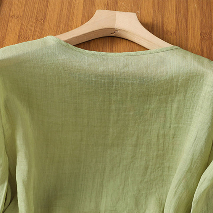 Buddha Stones Koszula damska z krótkim rękawem i okrągłym dekoltem, haftowana w kwiaty, bawełniana, poliestrowa - image 18