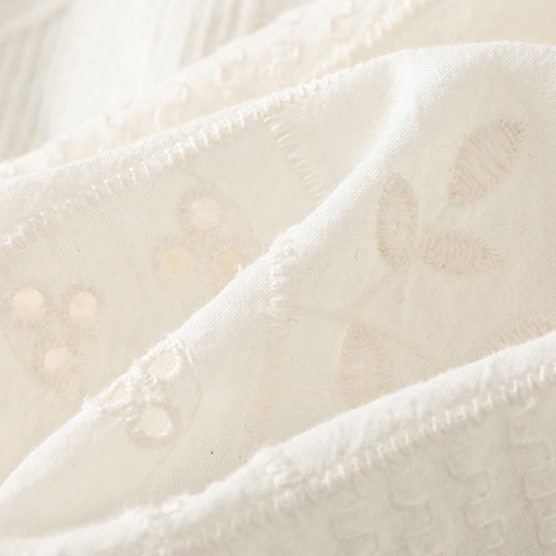 Koszula damska z okrągłym dekoltem i krótkim rękawem z haftem w stylu casual z Buddha Stones , bawełną i poliestrem - image 9