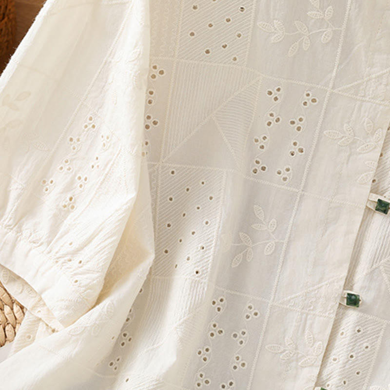 Koszula damska z okrągłym dekoltem i krótkim rękawem z haftem w stylu casual z Buddha Stones , bawełną i poliestrem - image 12