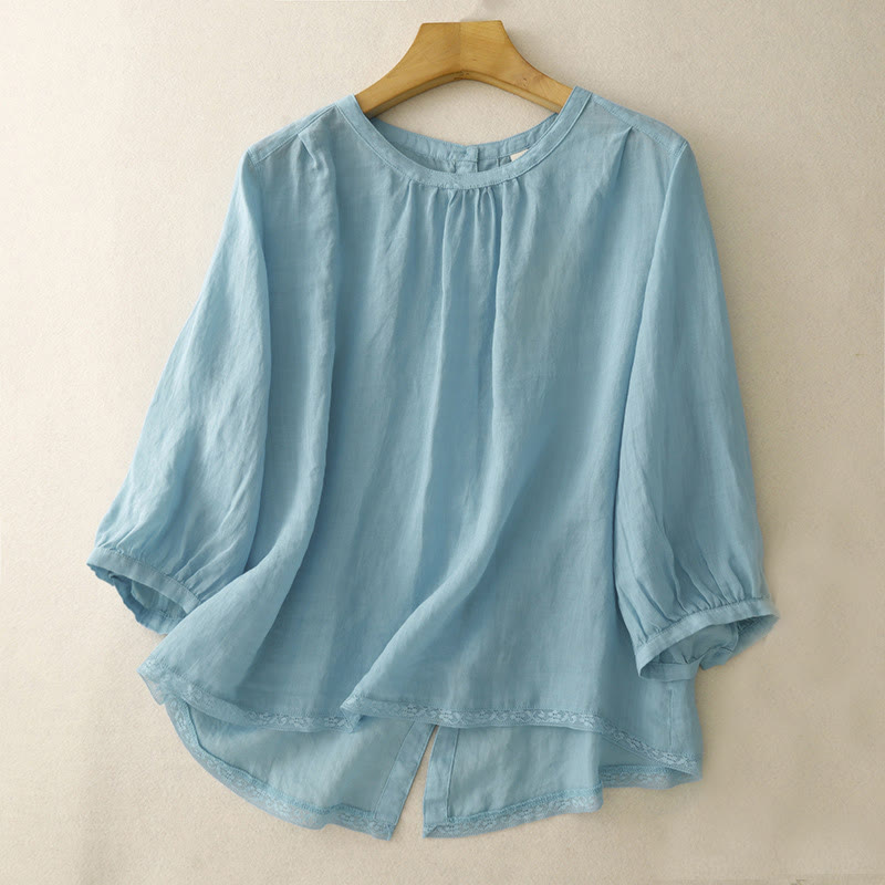 Koszulka damska z okrągłym dekoltem i bawełnianym poliestrem Buddha Stones Casual Plain - LightSkyBlue - US14, UK/AU18, EU46 (2XL) - image 6