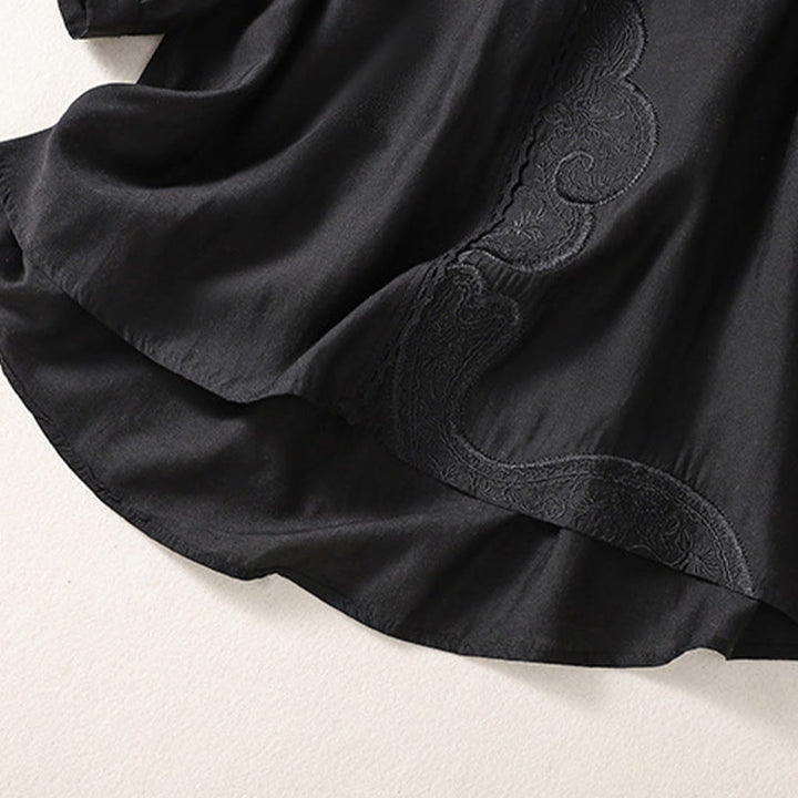 Buddha Stones Casual Haftowany Wzór Damski Dekolt w Serek Projekt Pół Rękawa Bawełna Lniana T-shirt - image 8