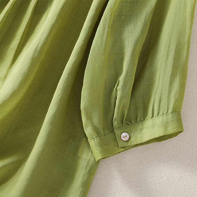 Buddha Stones Casual Haftowany Wzór Damski Dekolt w Serek Projekt Pół Rękawa Bawełna Lniana T-shirt - image 19