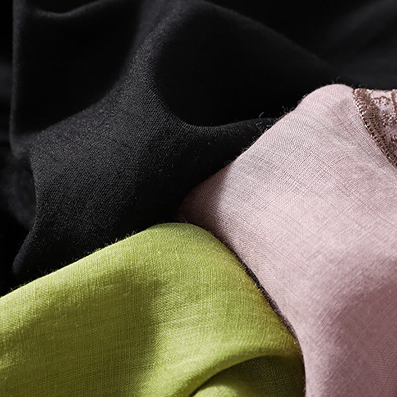 Buddha Stones Casual Haftowany Wzór Damski Dekolt w Serek Projekt Pół Rękawa Bawełna Lniana T-shirt - image 22