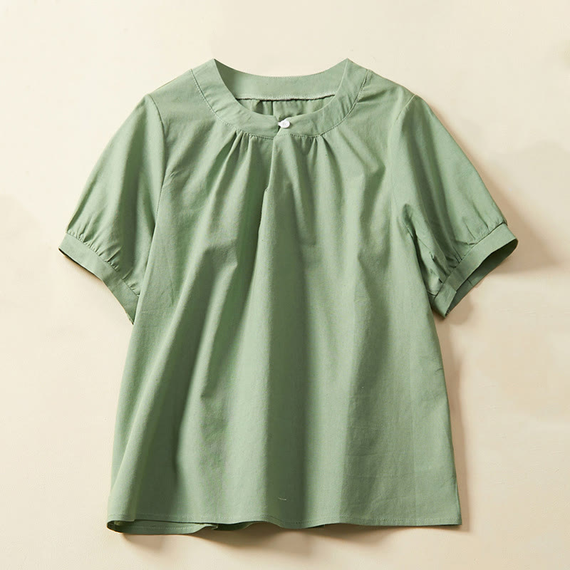 Koszulka damska z krótkim rękawem z bawełny i lnu Buddha Stones Casual Plain Button - MediumSeaGreen - US14, UK/AU18, EU46 (2XL) - image 0