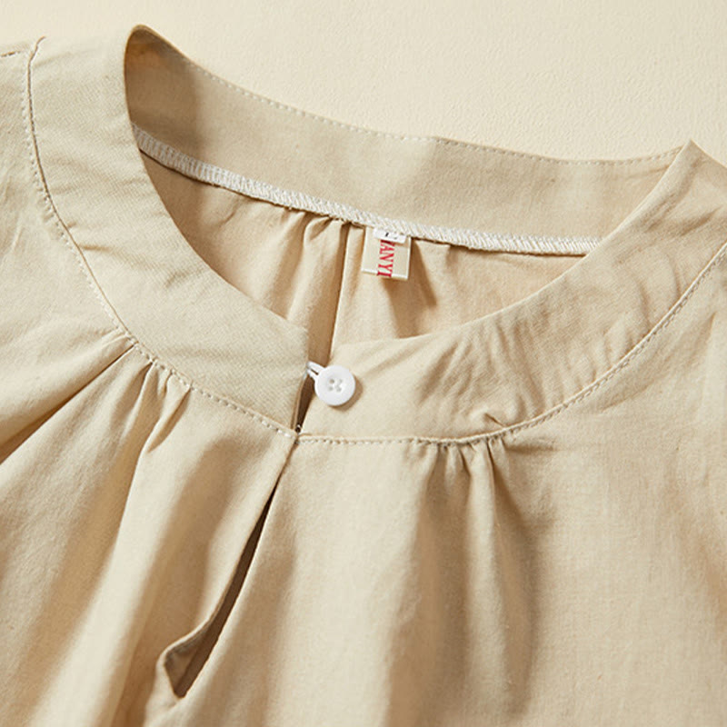 Koszulka damska z krótkim rękawem z bawełny i lnu Buddha Stones Casual Plain Button - image 11