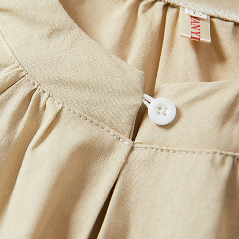 Koszulka damska z krótkim rękawem z bawełny i lnu Buddha Stones Casual Plain Button - image 9