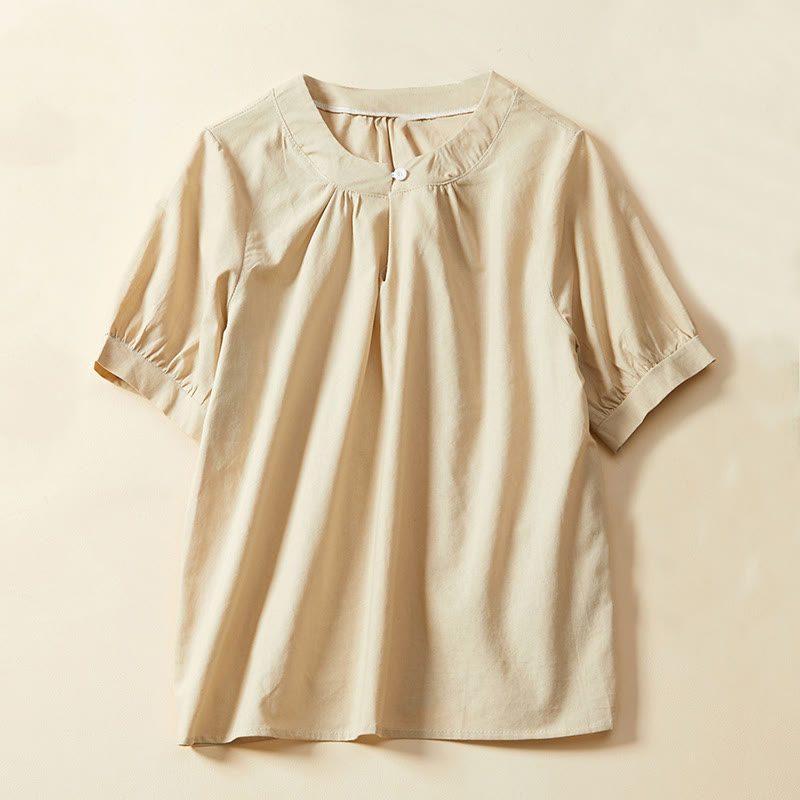 Koszulka damska z krótkim rękawem z bawełny i lnu Buddha Stones Casual Plain Button - Mokasyn - US14, UK/AU18, EU46 (2XL) - image 6