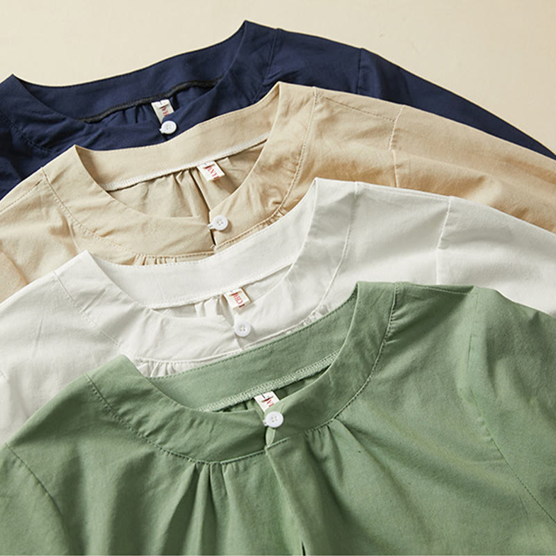 Koszulka damska z krótkim rękawem z bawełny i lnu Buddha Stones Casual Plain Button - image 14