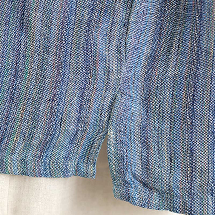 Koszulka damska z krótkim rękawem i bawełnianym lnem Buddha Stones w stylu retro w paski - image 7