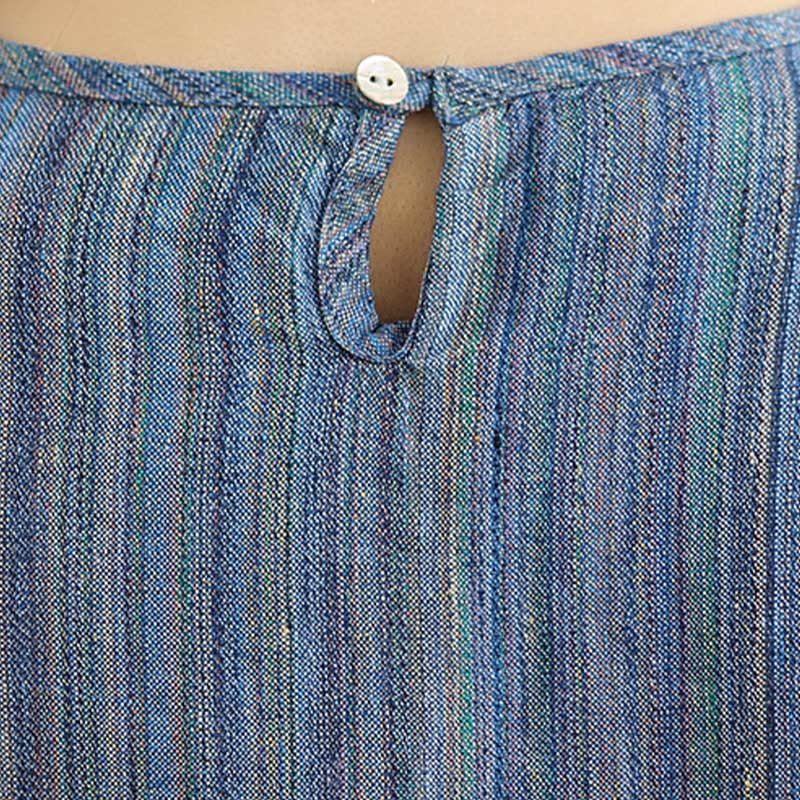 Koszulka damska z krótkim rękawem i bawełnianym lnem Buddha Stones w stylu retro w paski - image 5