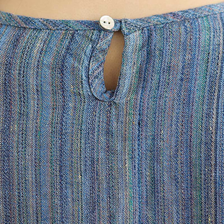 Koszulka damska z krótkim rękawem i bawełnianym lnem Buddha Stones w stylu retro w paski - image 5