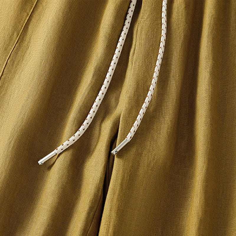 Spodnie damskie bawełniane z szerokimi nogawkami i kieszeniami, haftowane koralikami i sznurkiem Buddha Stones - image 8