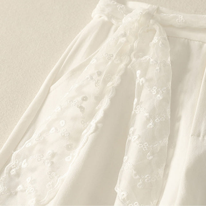 Damskie spodnie bawełniane z szerokimi nogawkami i kieszeniami, z koronką, z Buddha Stones , w jednolitym kolorze - image 10