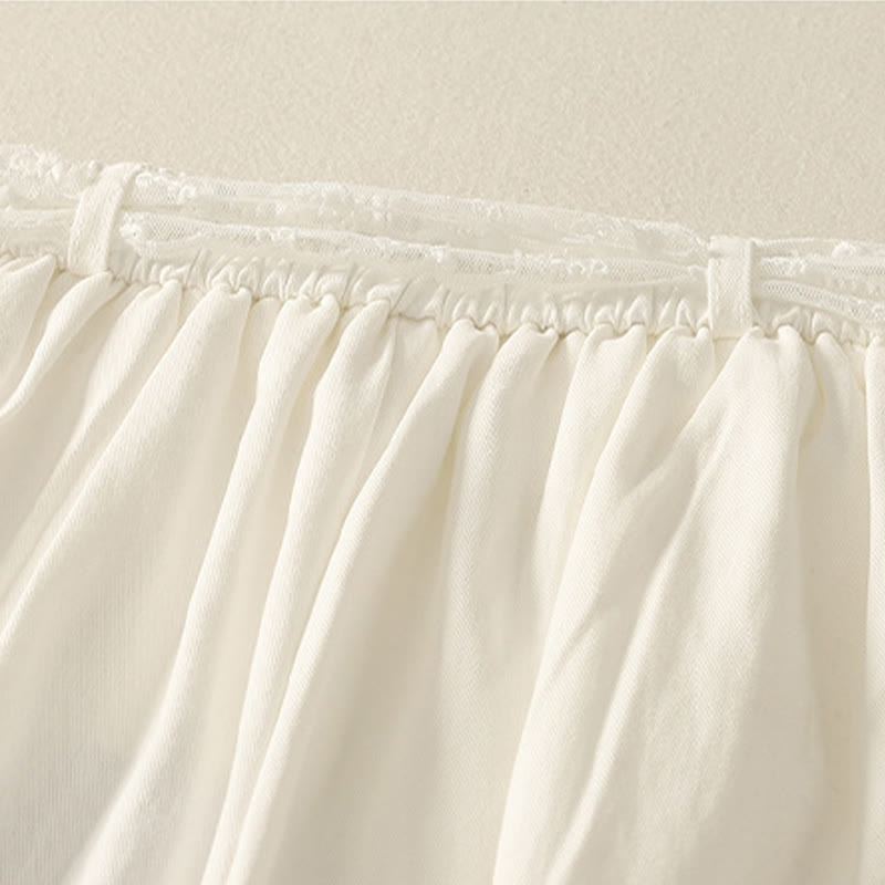 Damskie spodnie bawełniane z szerokimi nogawkami i kieszeniami, z koronką, z Buddha Stones , w jednolitym kolorze - image 9