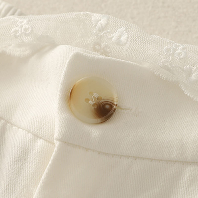 Damskie spodnie bawełniane z szerokimi nogawkami i kieszeniami, z koronką, z Buddha Stones , w jednolitym kolorze - image 12