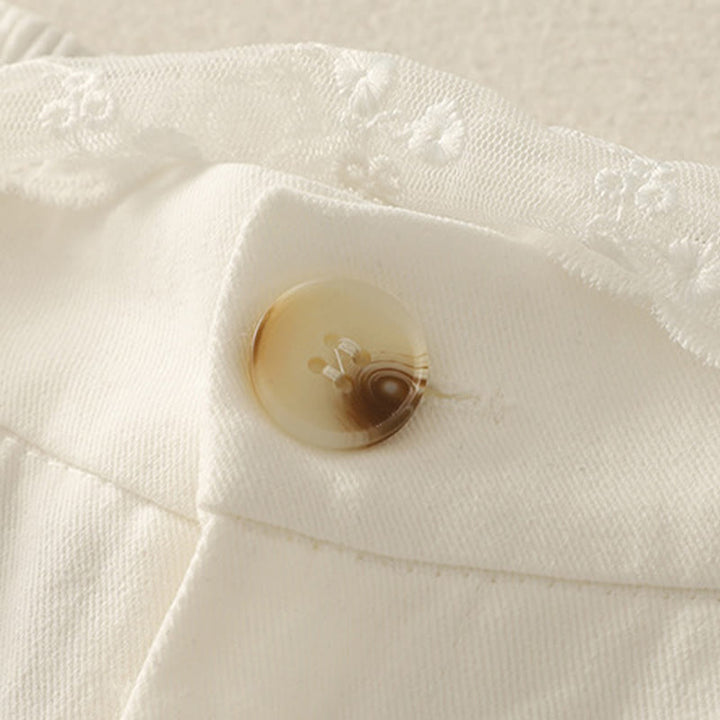 Damskie spodnie bawełniane z szerokimi nogawkami i kieszeniami, z koronką, z Buddha Stones , w jednolitym kolorze - image 12