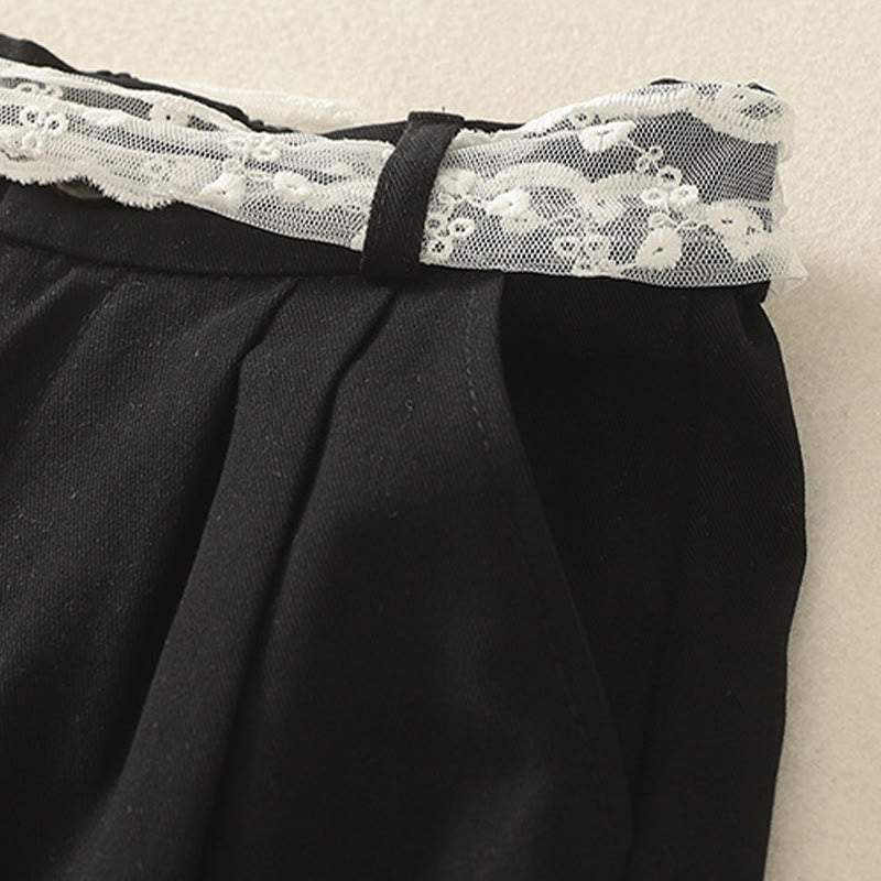 Damskie spodnie bawełniane z szerokimi nogawkami i kieszeniami, z koronką, z Buddha Stones , w jednolitym kolorze - image 19