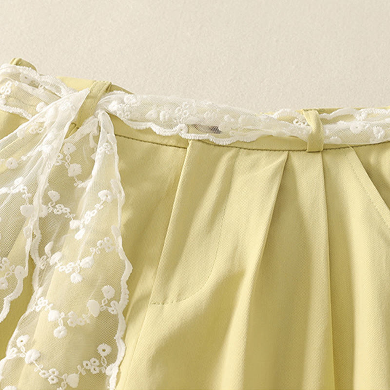 Damskie spodnie bawełniane z szerokimi nogawkami i kieszeniami, z koronką, z Buddha Stones , w jednolitym kolorze - image 23