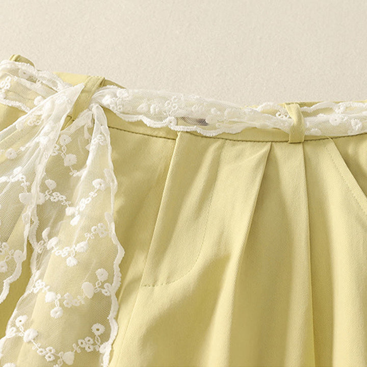 Damskie spodnie bawełniane z szerokimi nogawkami i kieszeniami, z koronką, z Buddha Stones , w jednolitym kolorze - image 23