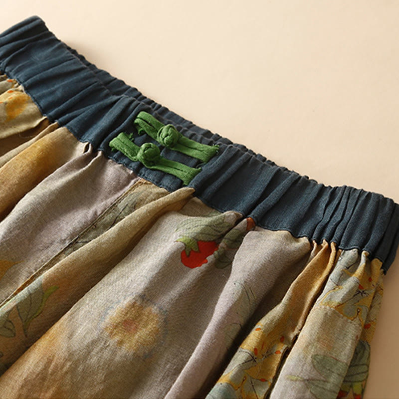 Spodnie haremowe damskie w stylu retro casual z chińskimi guzikami i żabą z motywem Buddha Stones i kieszeniami - image 1