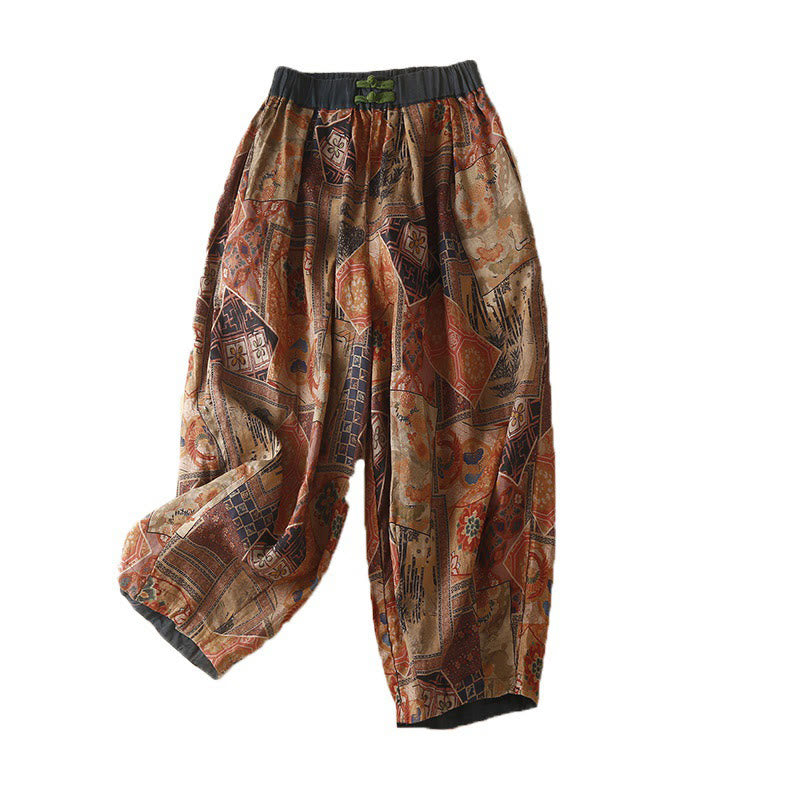 Spodnie haremowe damskie w stylu retro casual z chińskimi guzikami i żabą z motywem Buddha Stones i kieszeniami - image 20