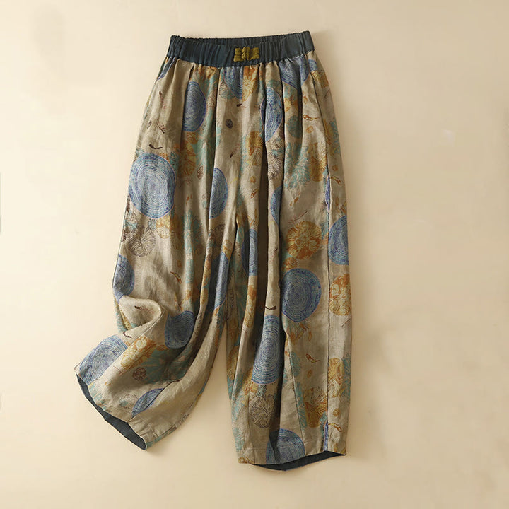 Spodnie haremowe damskie w stylu retro casual z chińskimi guzikami i żabą z motywem Buddha Stones i kieszeniami - Stalowoniebieski - US8-10，UK/AU12-14，EU40-42 (2XL) - image 7