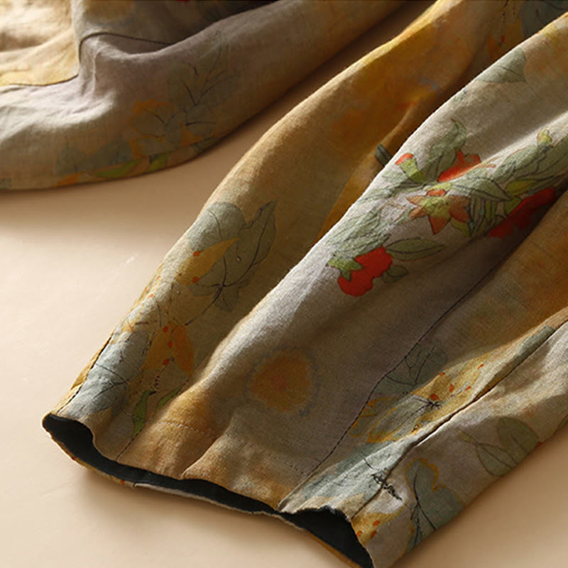 Spodnie haremowe damskie w stylu retro casual z chińskimi guzikami i żabą z motywem Buddha Stones i kieszeniami - image 5