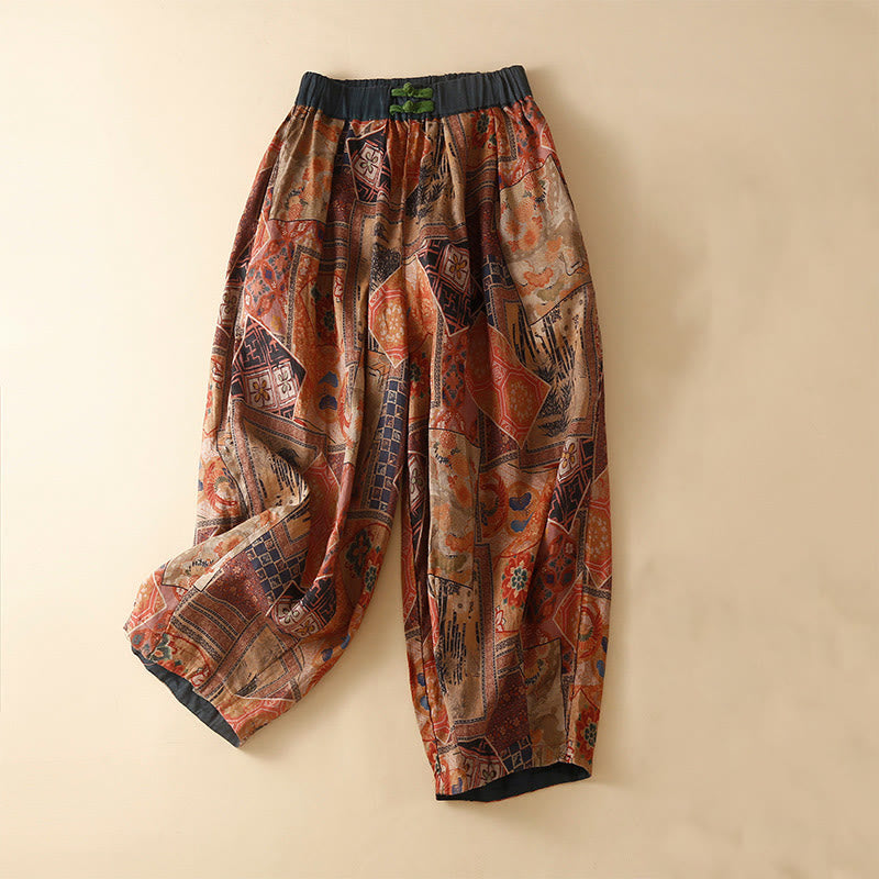Spodnie haremowe damskie w stylu retro casual z chińskimi guzikami i żabą z motywem Buddha Stones i kieszeniami - Czerwony - US8-10，UK/AU12-14，EU40-42 (2XL) - image 15