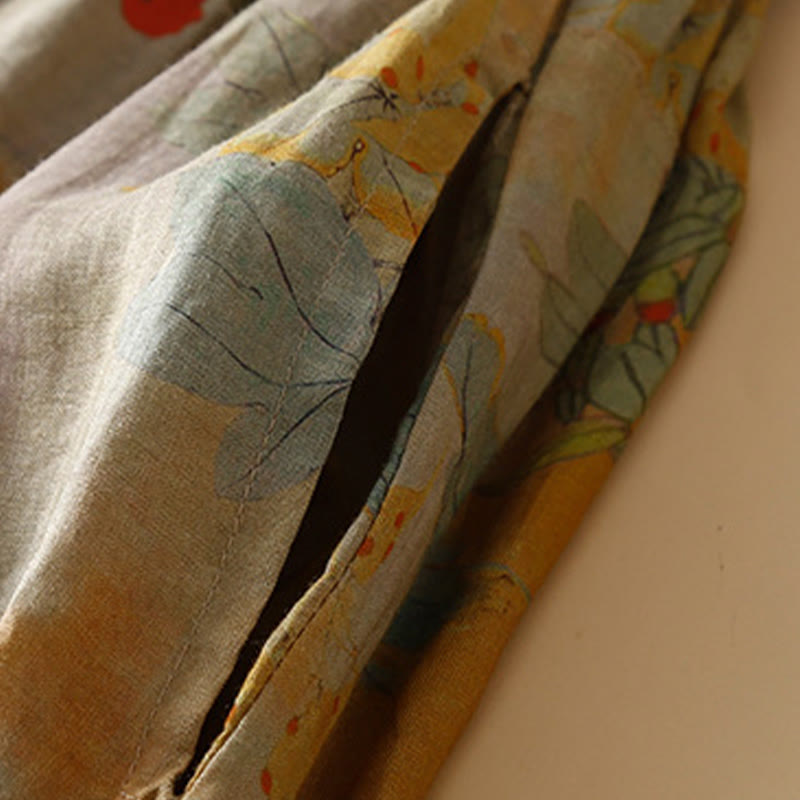 Spodnie haremowe damskie w stylu retro casual z chińskimi guzikami i żabą z motywem Buddha Stones i kieszeniami - image 4