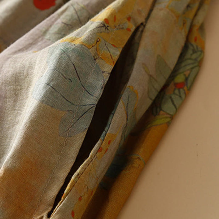 Spodnie haremowe damskie w stylu retro casual z chińskimi guzikami i żabą z motywem Buddha Stones i kieszeniami - image 4