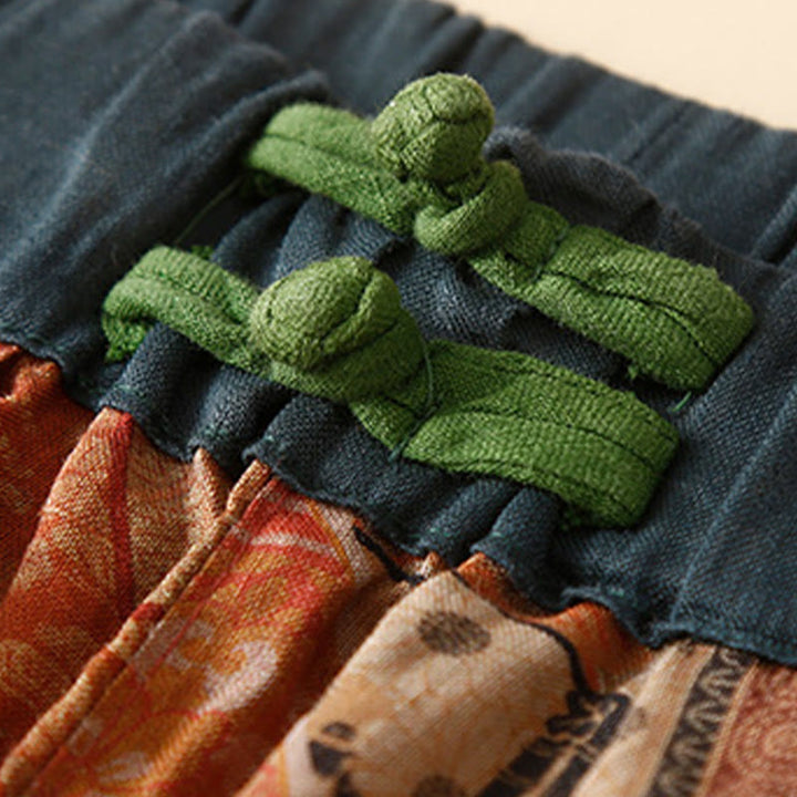 Spodnie haremowe damskie w stylu retro casual z chińskimi guzikami i żabą z motywem Buddha Stones i kieszeniami - image 16