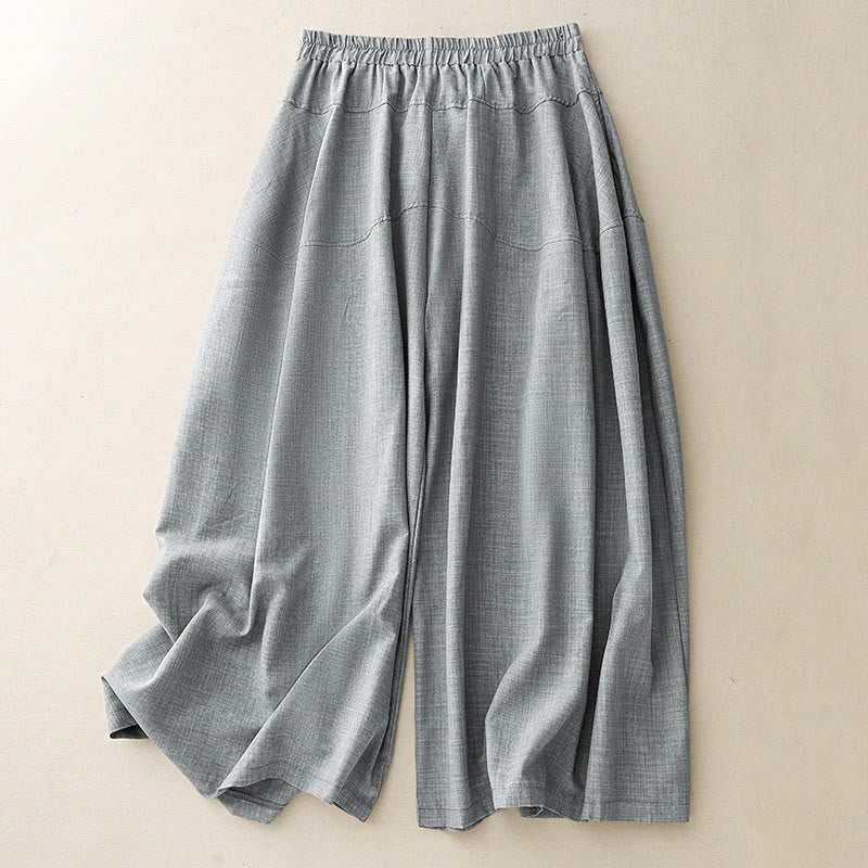 Damskie spodnie z szerokimi nogawkami z bawełny i lnu z kieszeniami, gładkie, jasnostalowo-niebieskie, z Buddha Stones - LightSteelBlue - US8-10，UK/AU12-14，EU40-42 (2XL) - image 0