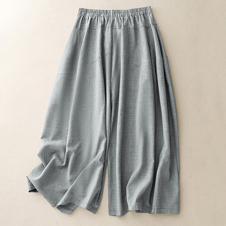 Damskie spodnie z szerokimi nogawkami z bawełny i lnu z kieszeniami, gładkie, jasnostalowo-niebieskie, z Buddha Stones - LightSteelBlue - US8-10，UK/AU12-14，EU40-42 (2XL) - image 0
